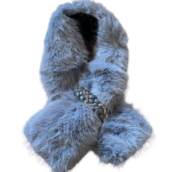 Blue Rhinestone Faux Leather Embellished Scarf. - Picture 1 of 3